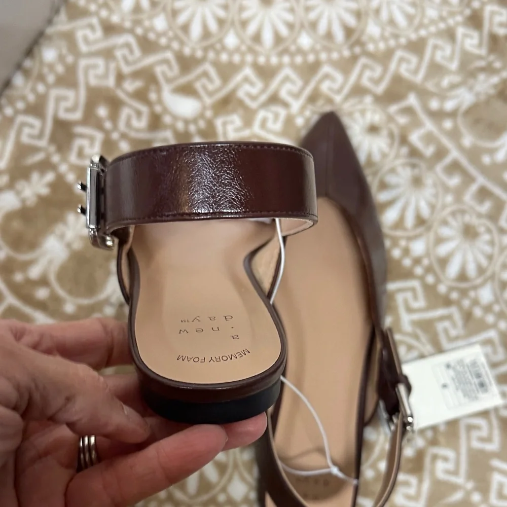 A New Day Dark Brown Pointed Slingback Flats